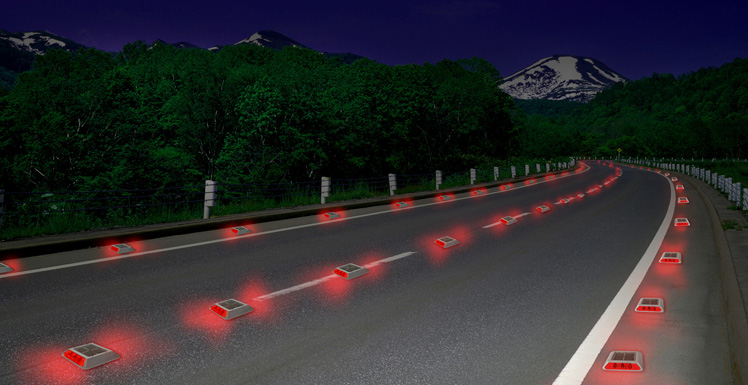 BEAM Solar stud light applications on roads, streets, highways